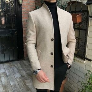 Men' s Casual Thicken Warm Slim Wool Blends Coat